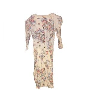Vintage “Laine USA Floral Dress” Women’s Size 9/10 • Cream Base, Multicolor